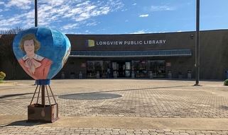 Library exterior with balloon