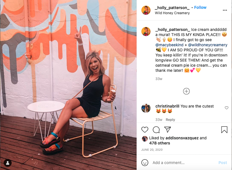 Girl poses at Wild Honey Creamery, Longview, TX